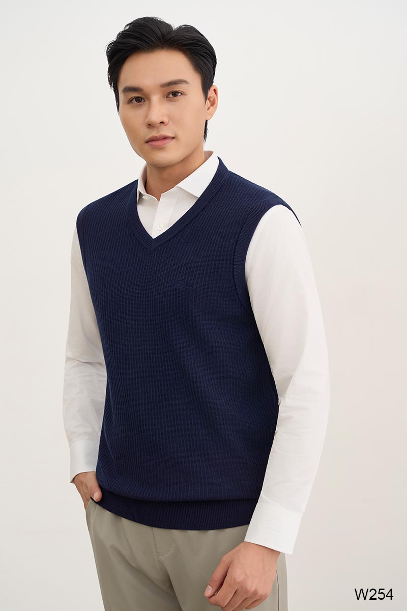 Áo len gile nam Santino cổ V màu tím than | W254